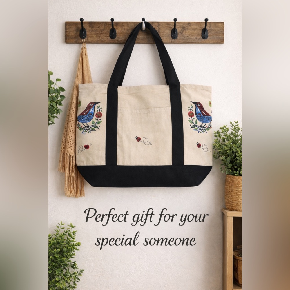New Embroidered Canvas Tote | Boho Reusable Market Bag | Gift Idea